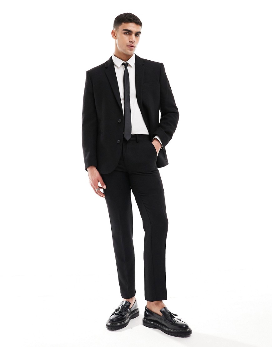 ASOS DESIGN slim fit wool mix suit trousers in black twill