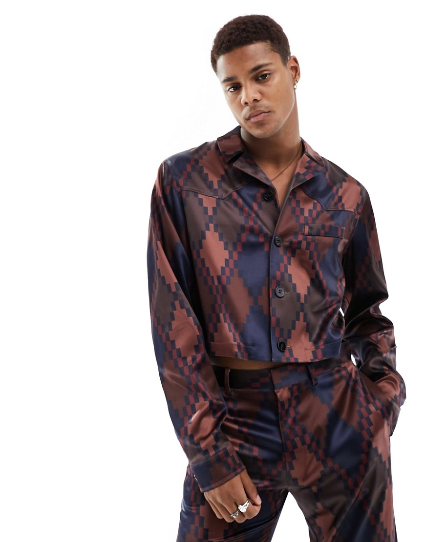 ASOS DESIGN slim smart co-rd western jacket in brown geo print