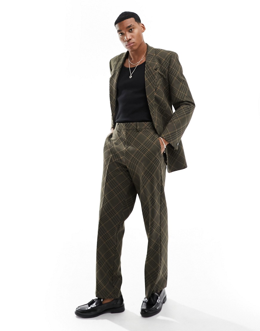 ASOS DESIGN slim suit trouser in bias check in brown