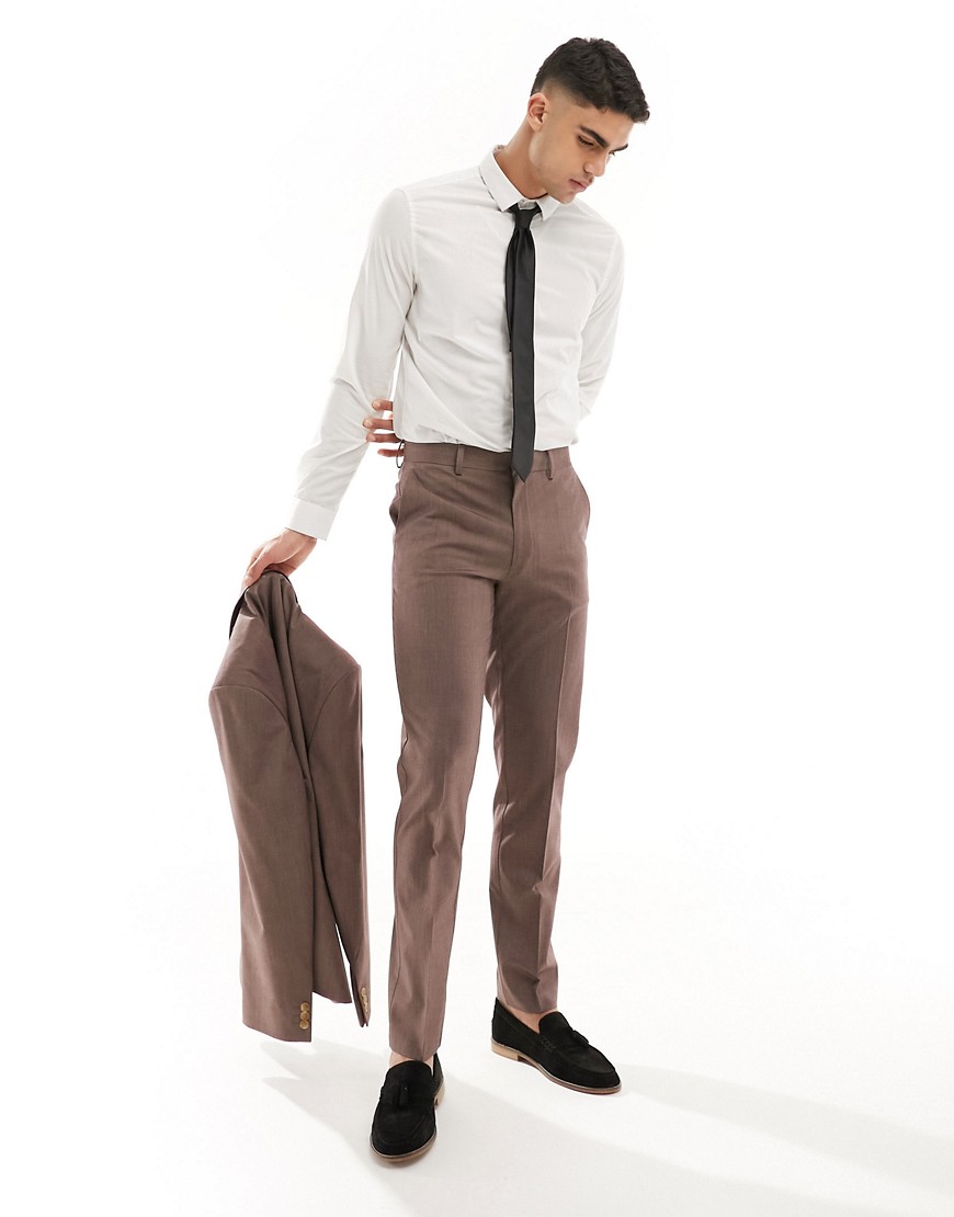 ASOS DESIGN slim suit trouser in brown-Neutral