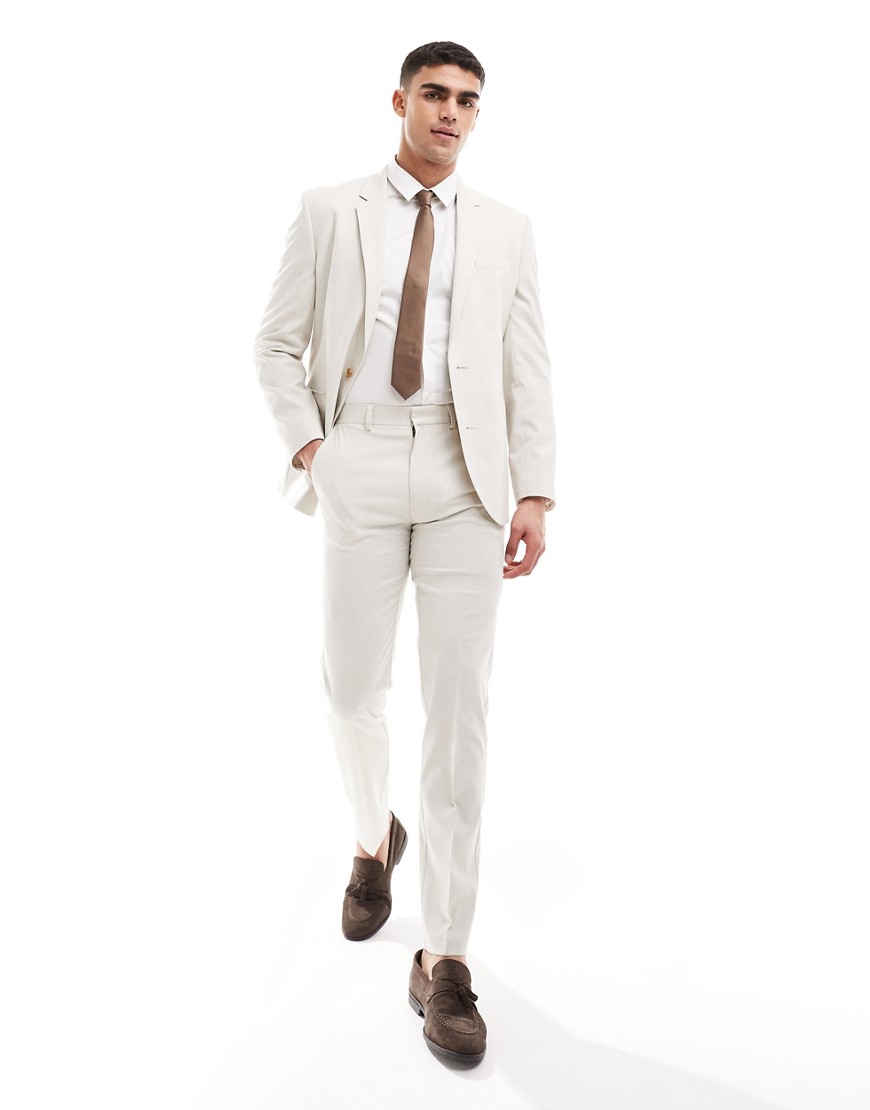 ASOS DESIGN slim suit trouser in light stone-Neutral