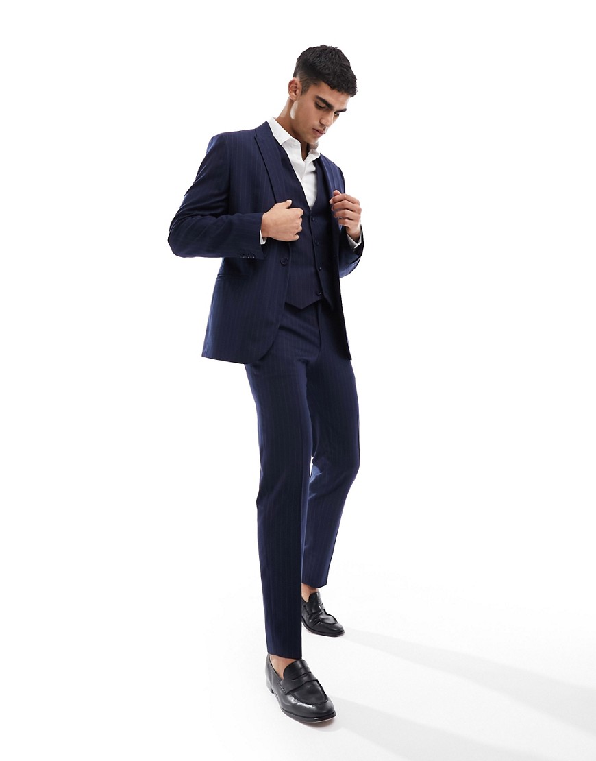 ASOS DESIGN slim suit trouser in navy pinstripe
