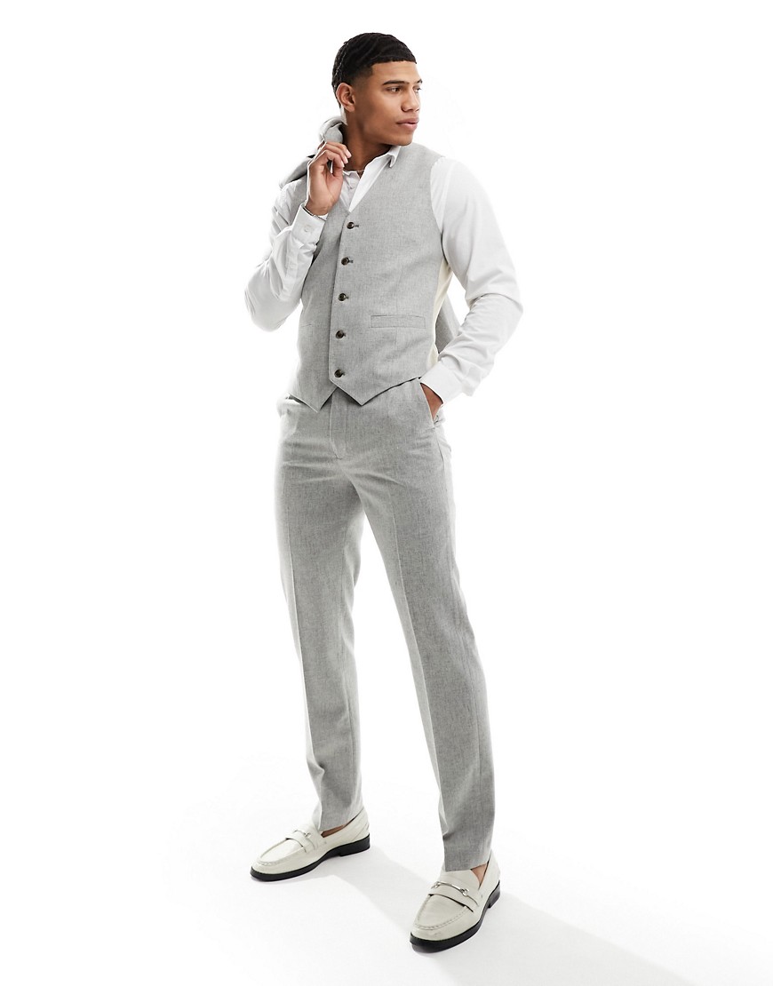 ASOS DESIGN slim suit trouser in wool mix texture in light grey