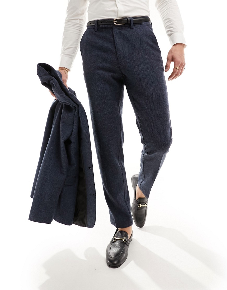 ASOS DESIGN slim suit trouser in wool mix texture in navy