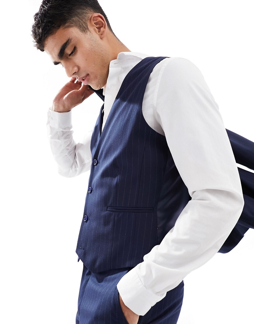 ASOS DESIGN slim suit waistcoat in navy pinstripe
