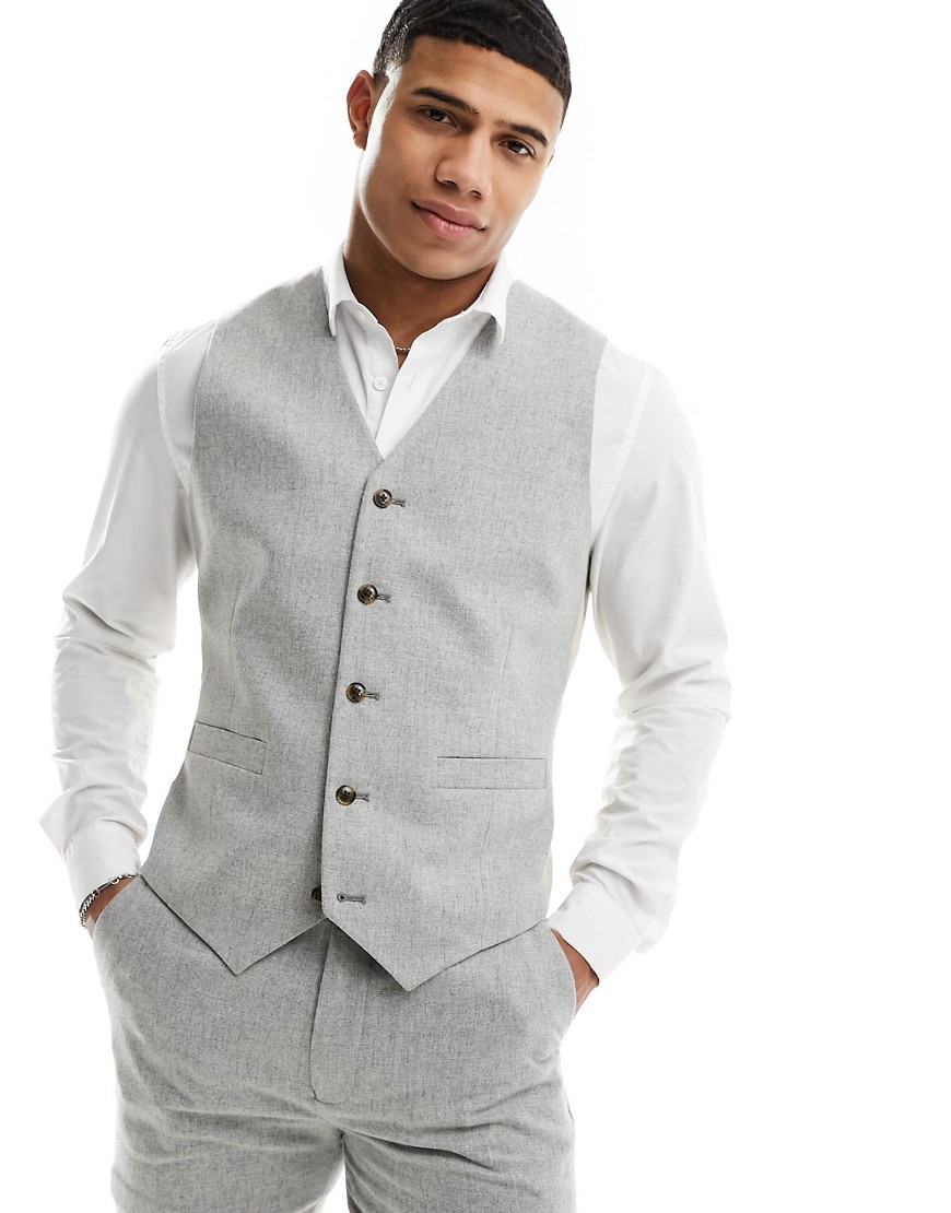 ASOS DESIGN slim suit waistcoat in wool mix texture in light grey