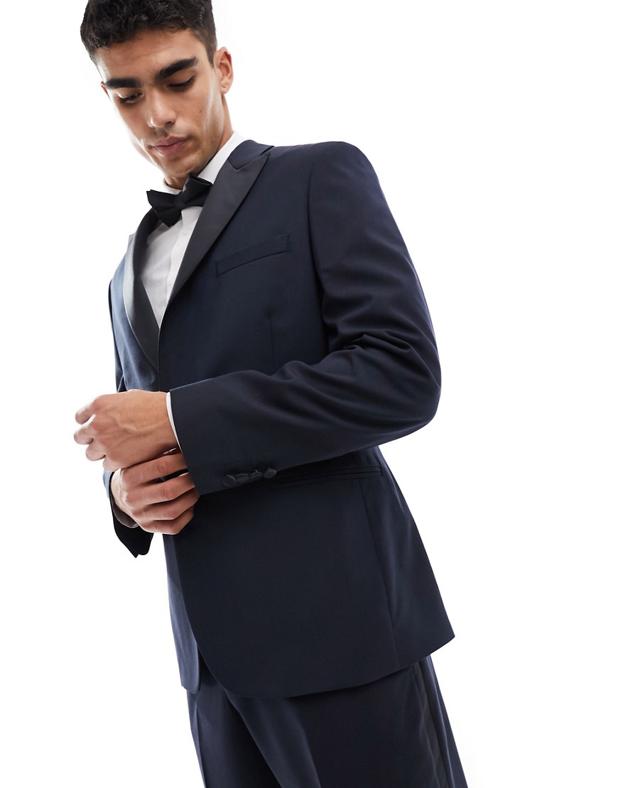 ASOS DESIGN slim tuxedo suit jacket in navy-Black