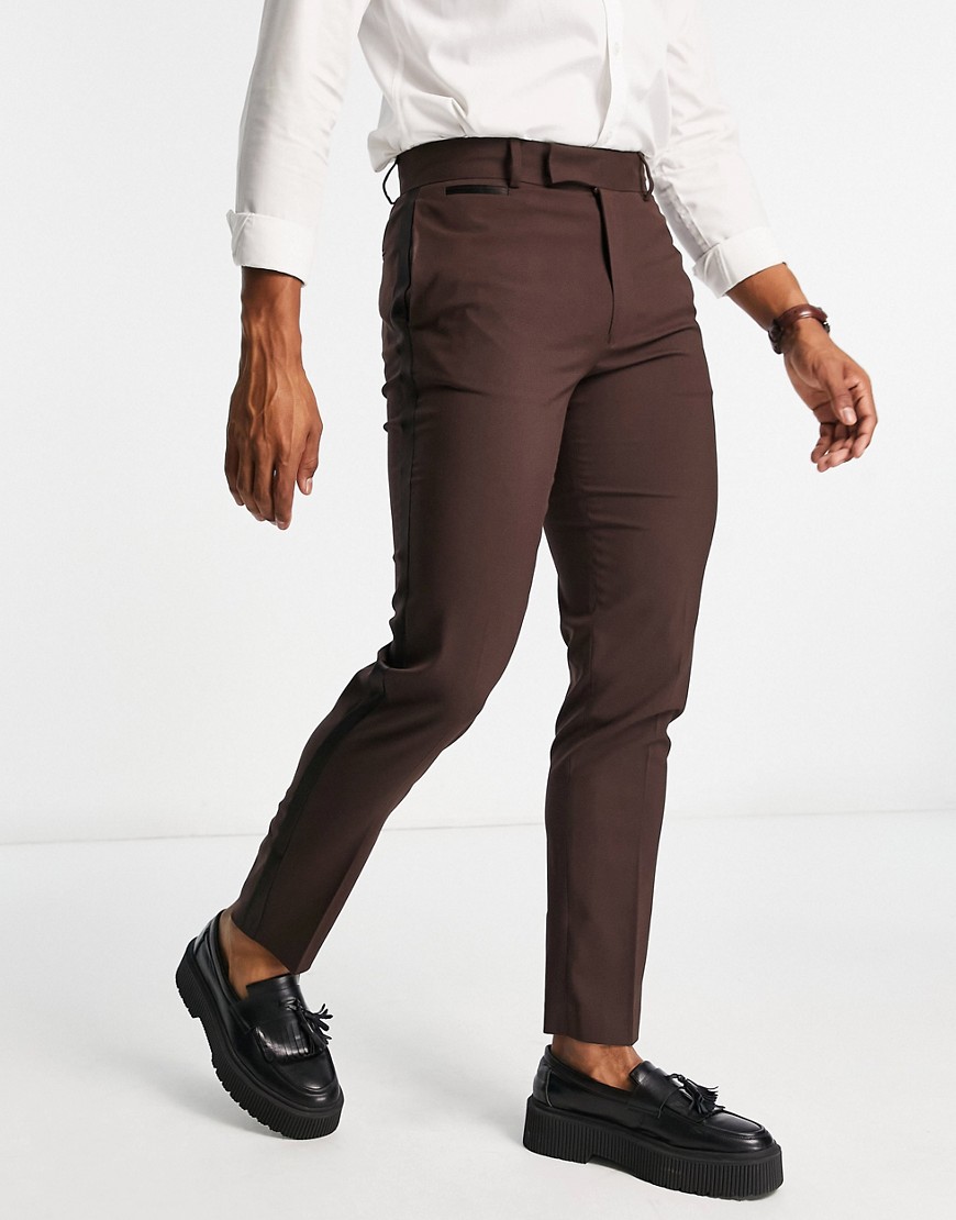 ASOS DESIGN slim tuxedo suit trousers in brown
