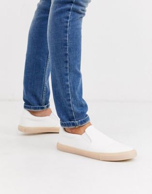slip on plimsolls in white leather look with gum sole