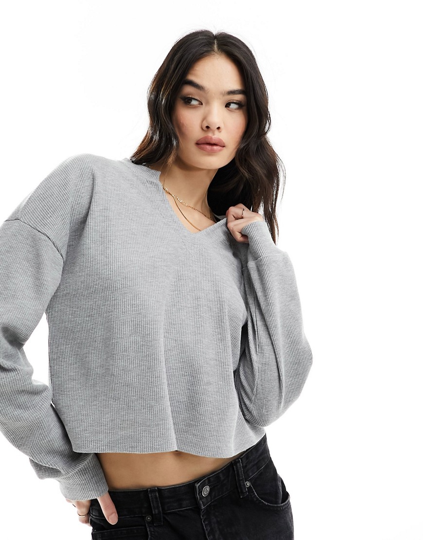 ASOS DESIGN slouchy waffle textured top in grey