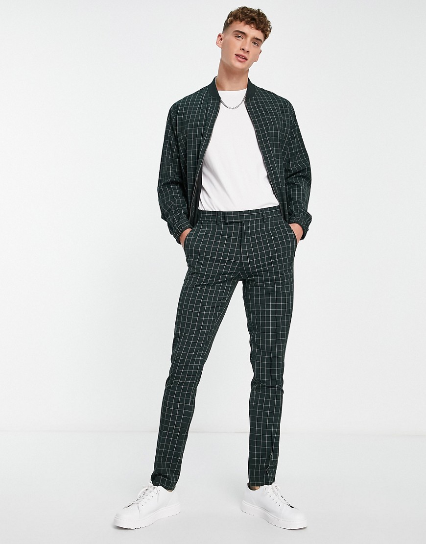 ASOS DESIGN smart co-ords skinny trousers in forest green grid check