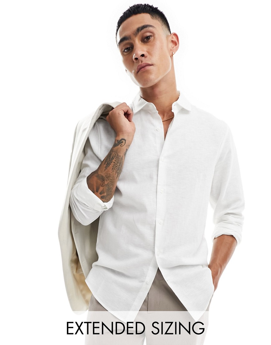 ASOS DESIGN smart linen shirt with cutaway collar in white