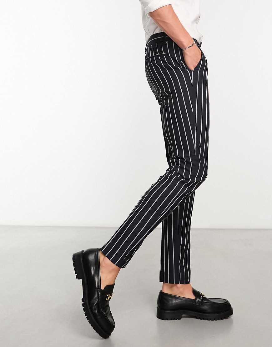 ASOS DESIGN smart skinny trousers with preppy stripe in navy