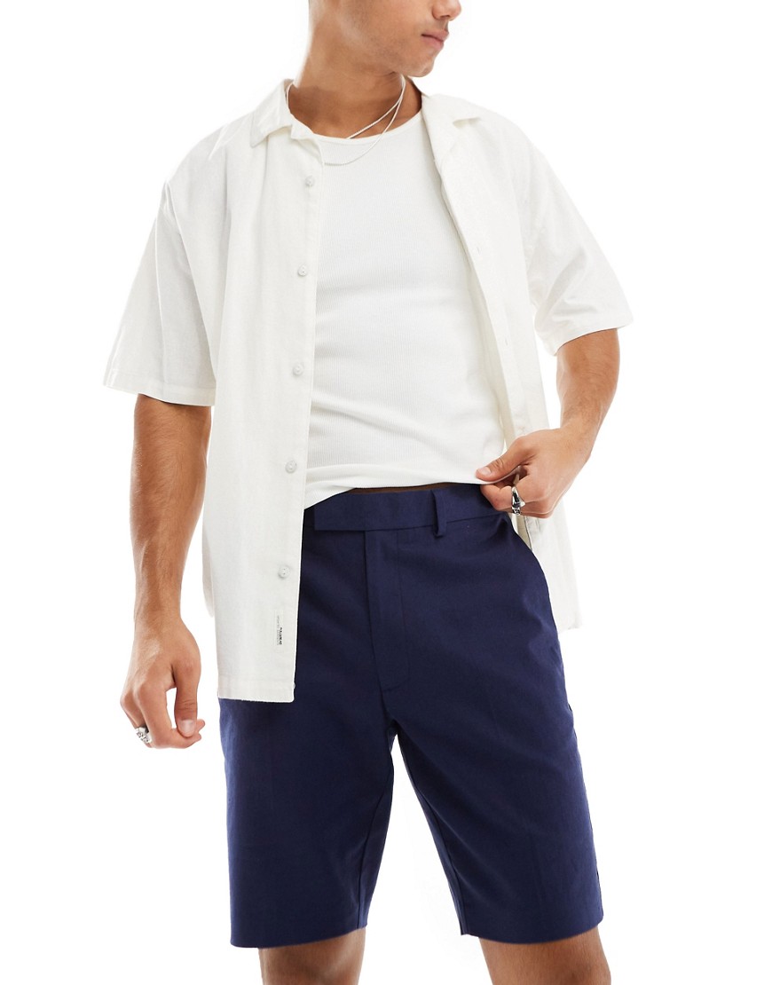 ASOS DESIGN smart slim fit linen blend shorts in navy