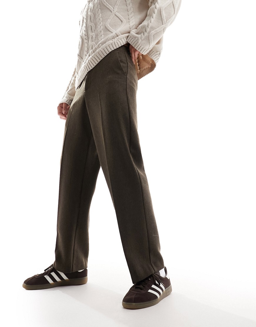 ASOS DESIGN smart wide leg wool mix trousers-Brown