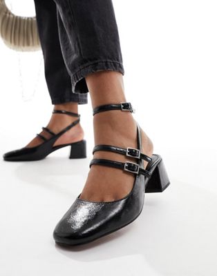Soccer mid block heeled mary jane shoes in black