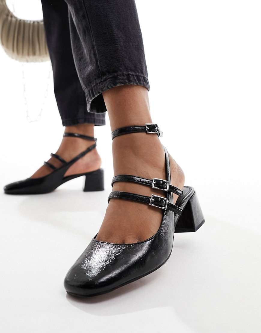 ASOS DESIGN Soccer mid block heeled mary jane shoes in black