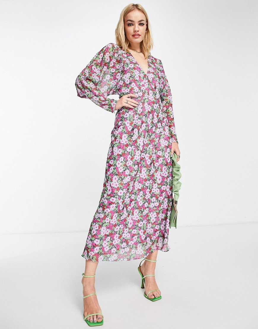 ASOS DESIGN soft batwing midi dress in floral print-Multi