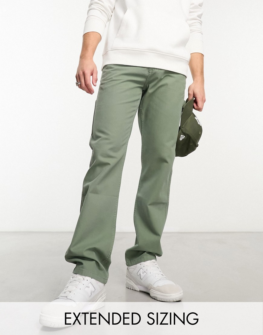 ASOS DESIGN straight leg carpenter trousers in khaki-Green