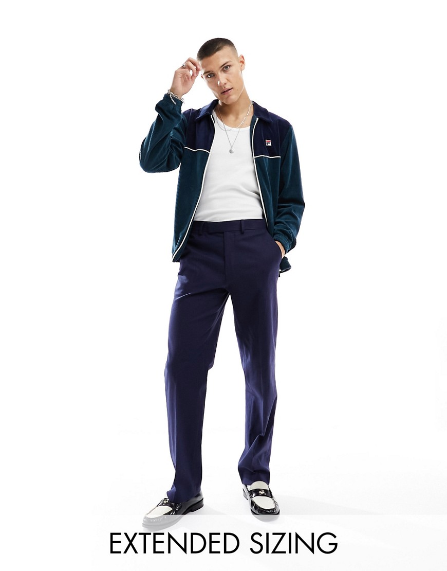 ASOS DESIGN straight linen mix suit trousers in navy