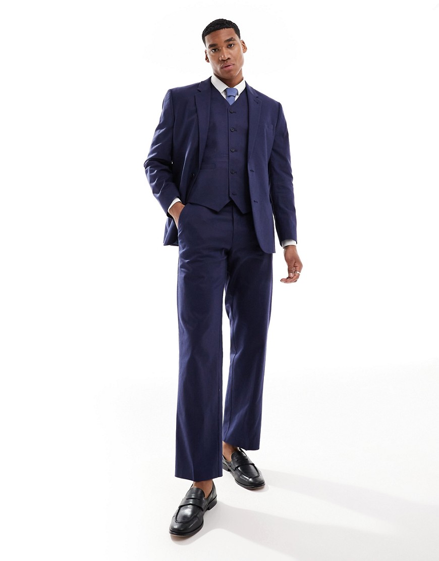 ASOS DESIGN straight with linen suit trouser in navy