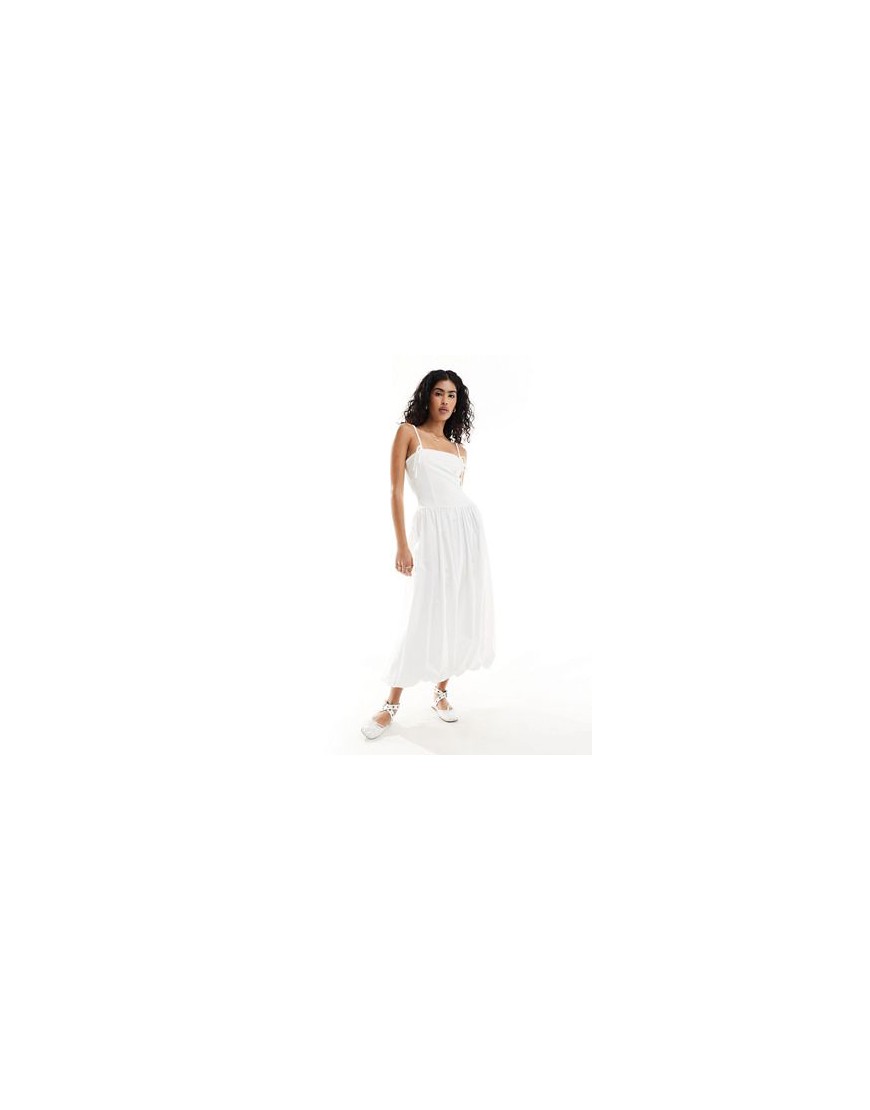 ASOS DESIGN strappy drop waist midaxi dress with poplin bubble hem in mono-White