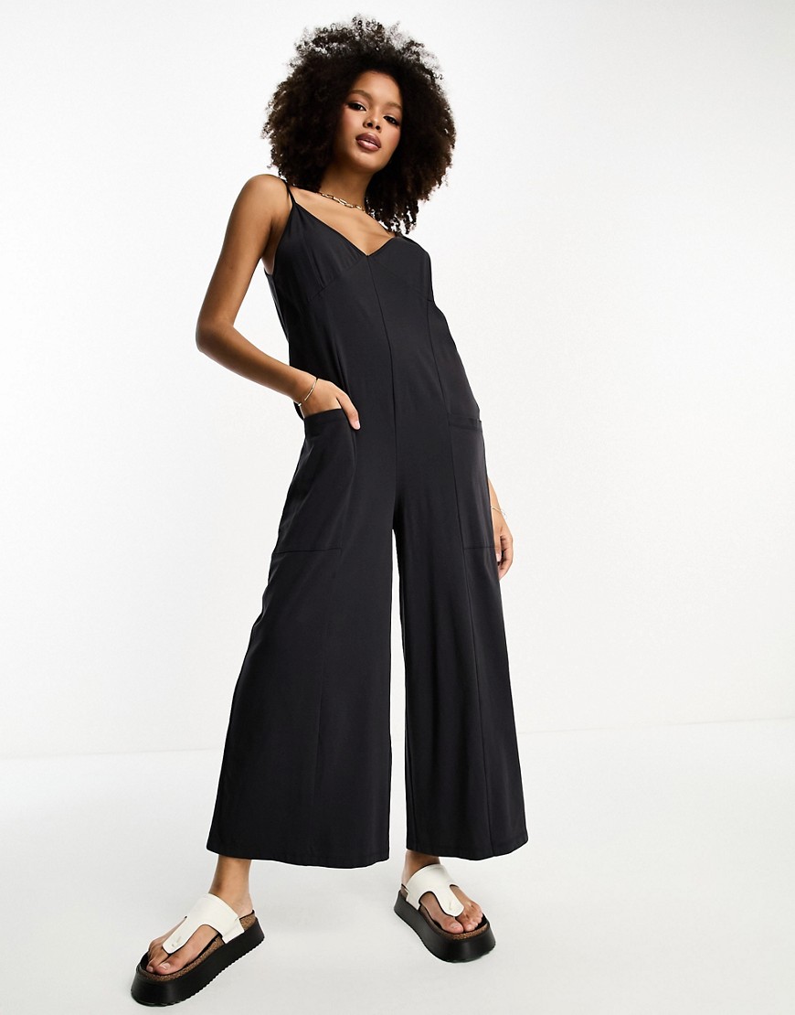 ASOS DESIGN strappy jersey jumpsuit in charcoal-Grey