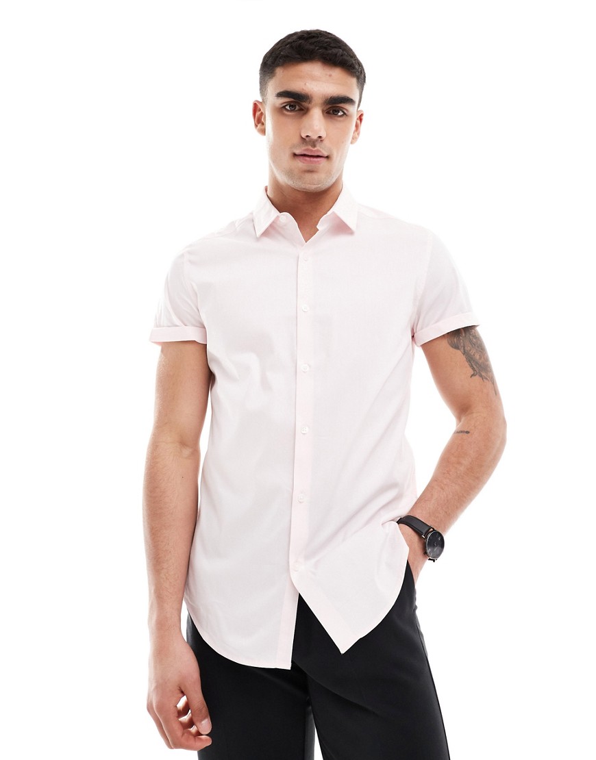 ASOS DESIGN stretch slim fit work shirt in light pink