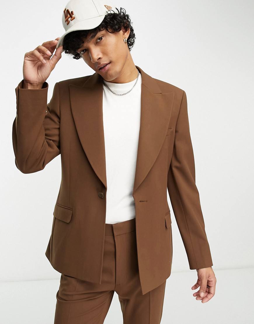 ASOS DESIGN suit jacket with exaggerated lapel in brown