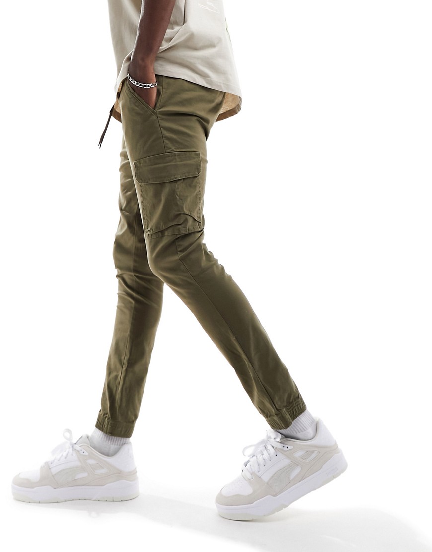 ASOS DESIGN super skinny cargo trousers with cuff in khaki-Brown