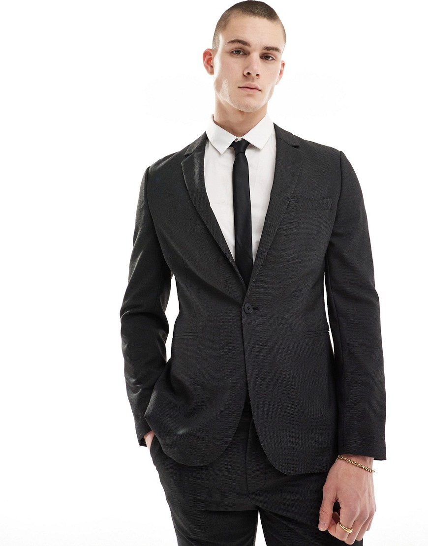 ASOS DESIGN super skinny suit jacket in black pindot