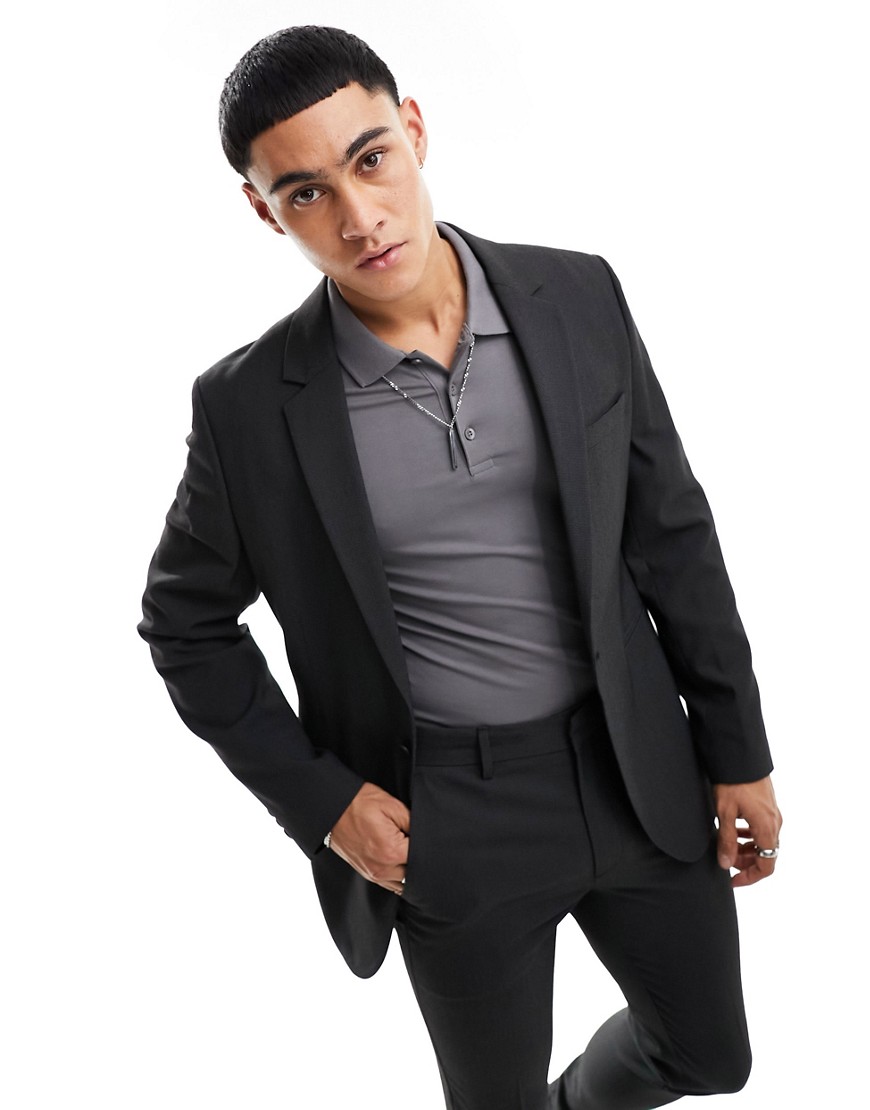 ASOS DESIGN super skinny suit jacket in pindot in black