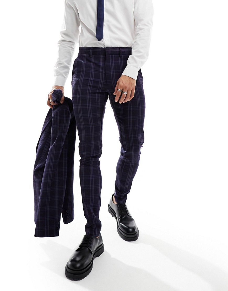 ASOS DESIGN super skinny suit trouser in navy tonal check