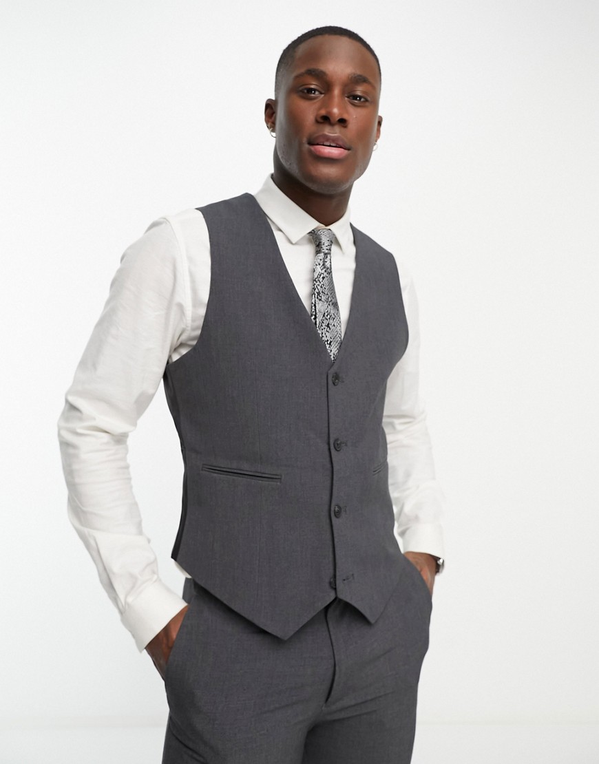 ASOS DESIGN super skinny suit waistcoat in charcoal-Grey