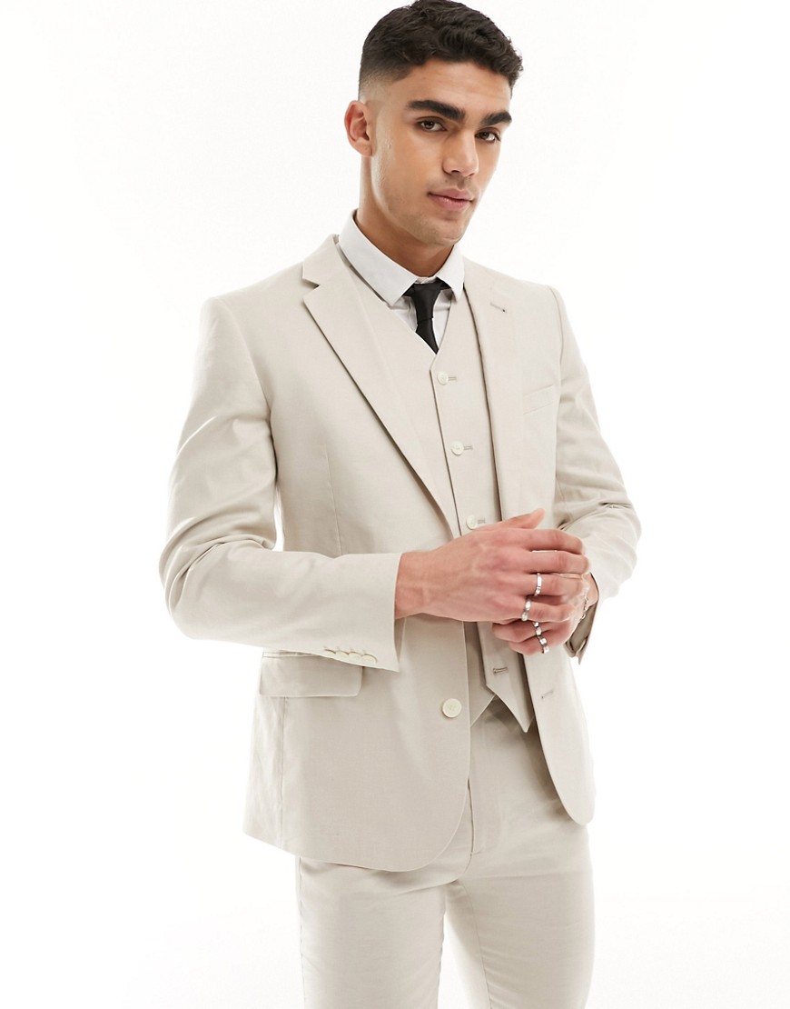 ASOS DESIGN super skinny with linen suit jacket in stone-Neutral