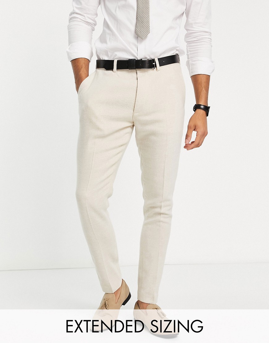 ASOS DESIGN super skinny wool mix trousers in stone twill-Neutral