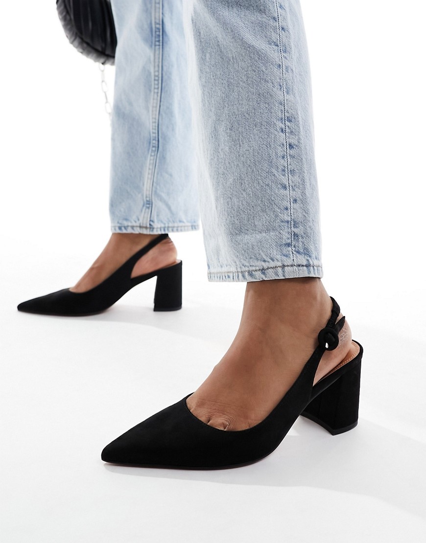 ASOS DESIGN Sutton slingback mid block heels in black