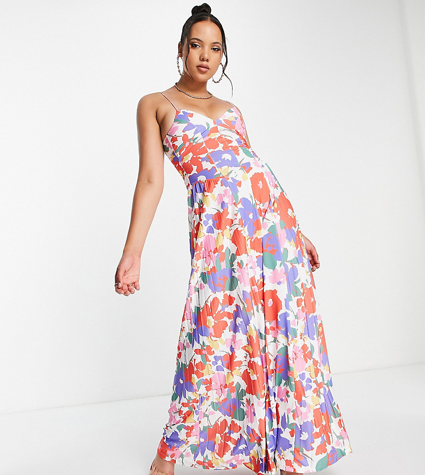 ASOS DESIGN Tall cami side panel pleated maxi dress in floral - MULTI