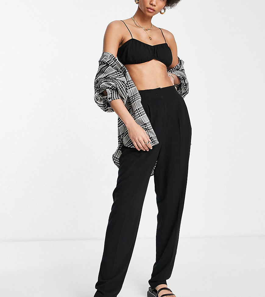ASOS DESIGN Tall linen soft tapered mom trousers in black