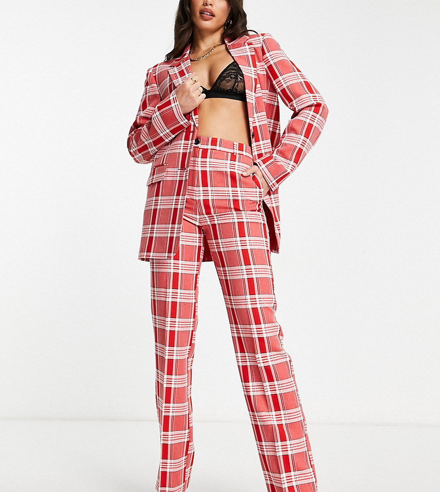 ASOS DESIGN Tall Mix & Match slim straight suit trousers in red check