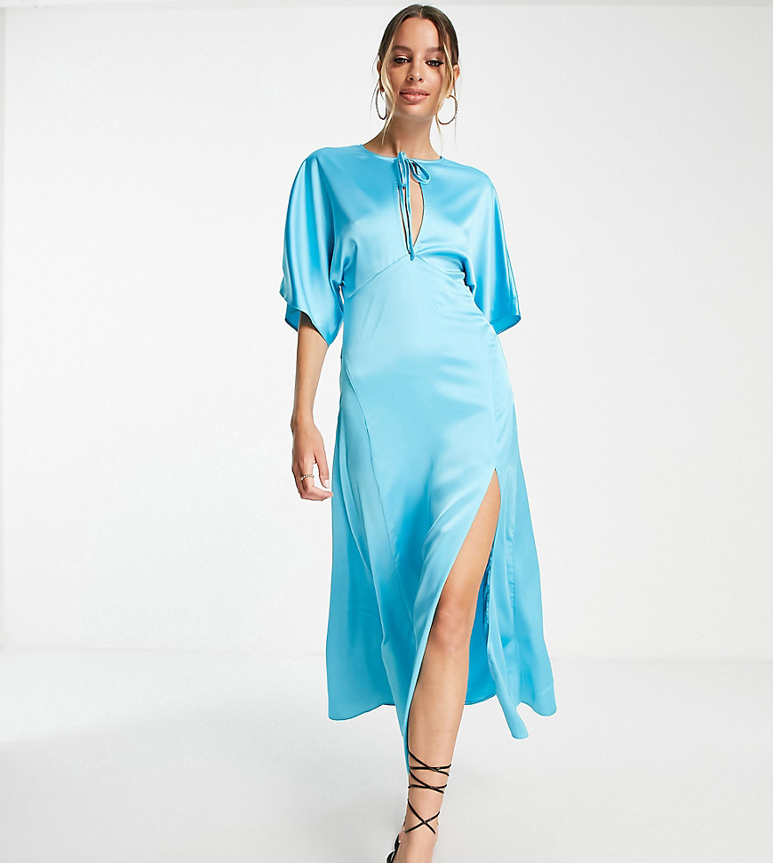 ASOS DESIGN Tall panelled satin midi dress with keyhole in blue