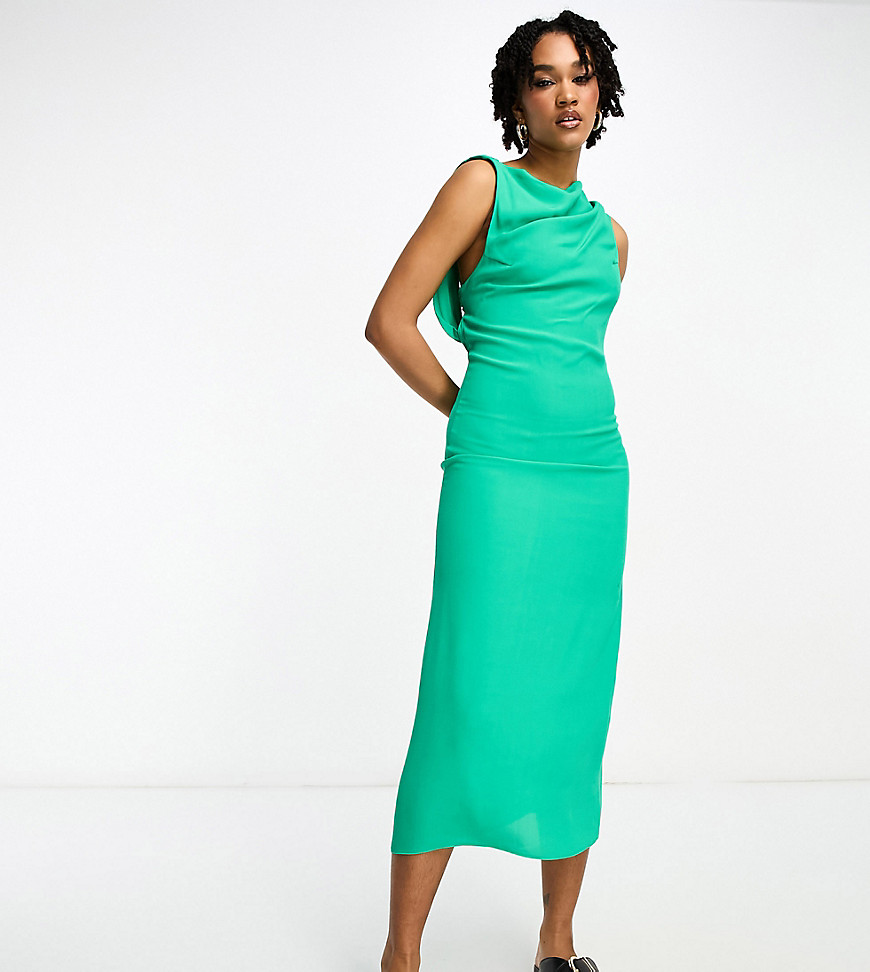 ASOS DESIGN Tall sleeveless cowl neck viscose midaxi dress with tie back detail in bright green
