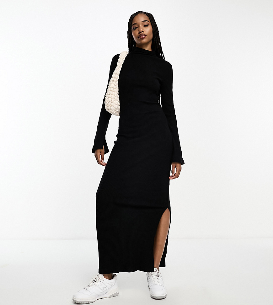 ASOS DESIGN Tall supersoft grown on neck long sleeve midi dress in black - BLACK