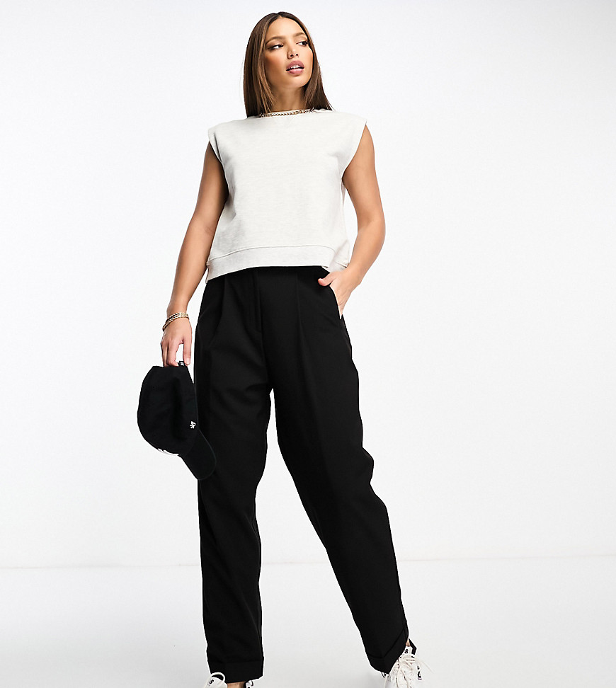 ASOS DESIGN Tall tapered trouser with turn up hem in black