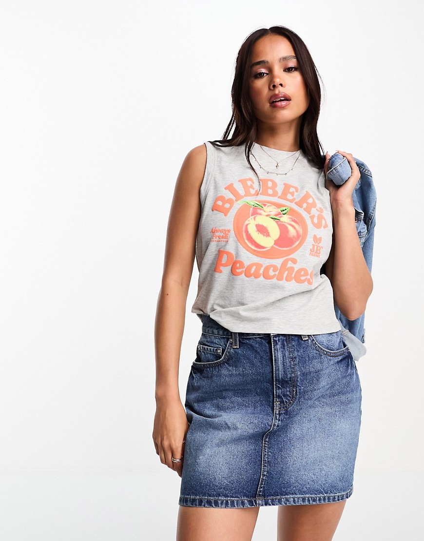 ASOS DESIGN tank top with justin bieber peaches license graphic in grey marl