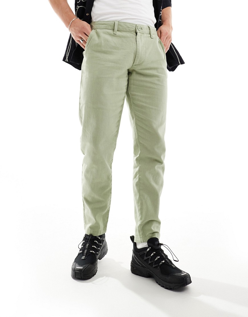 ASOS DESIGN tapered linen chino trousers in green