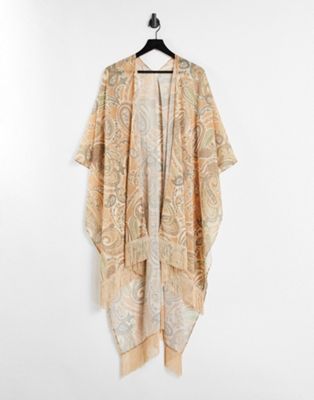 Tassel cape in brown paisley print - Click1Get2 Price Drop