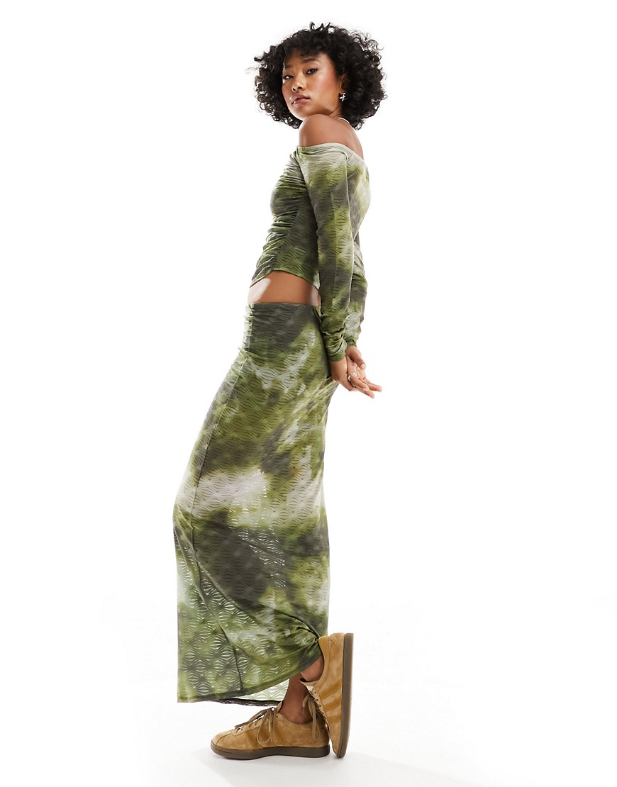 ASOS DESIGN textured column maxi skirt co ord in blurred khaki-Multi