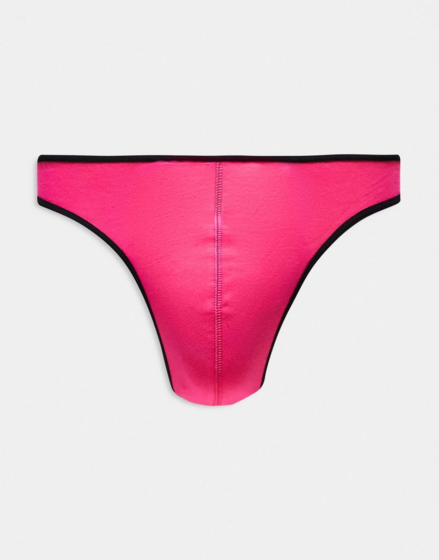 ASOS DESIGN thong in pink with black lining