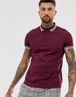 Tipped pique polo shirt in burgundy - Click1Get2 Black Friday